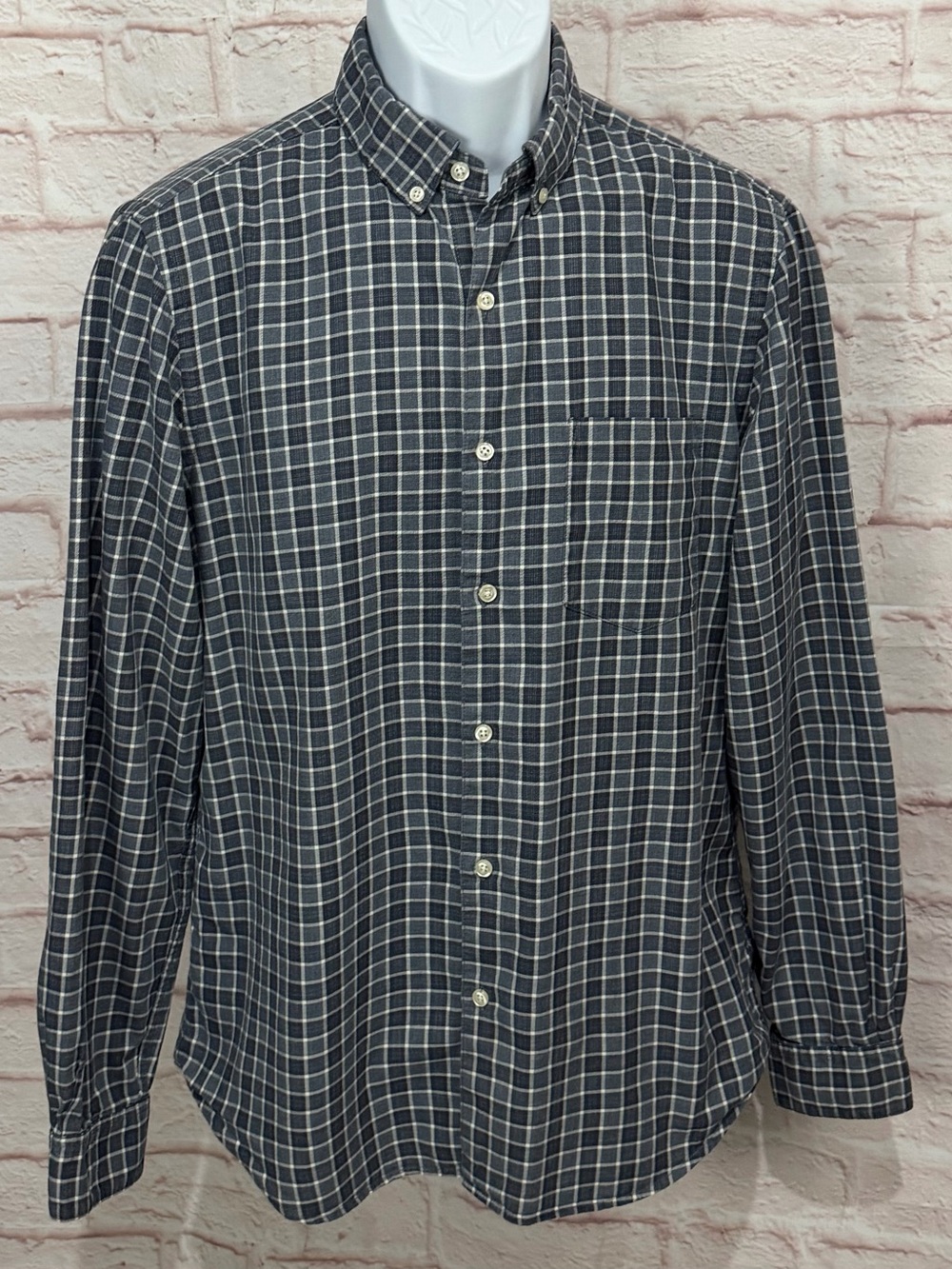 Steven Alan Flannel Shirt Mens M Gray Plaid Button Down Made in USA